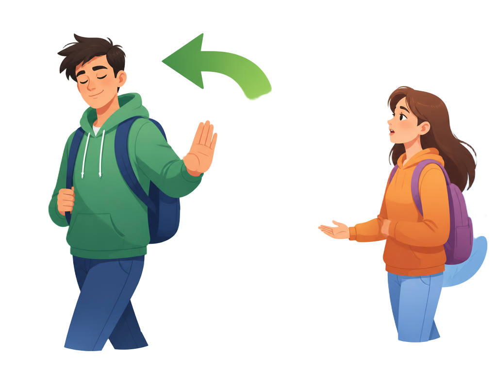 Illustration of a student confidently declining an unsafe offer